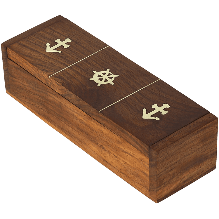 Handmade Wooden Domino Game with Nautical Storage Box - Complete Game Set