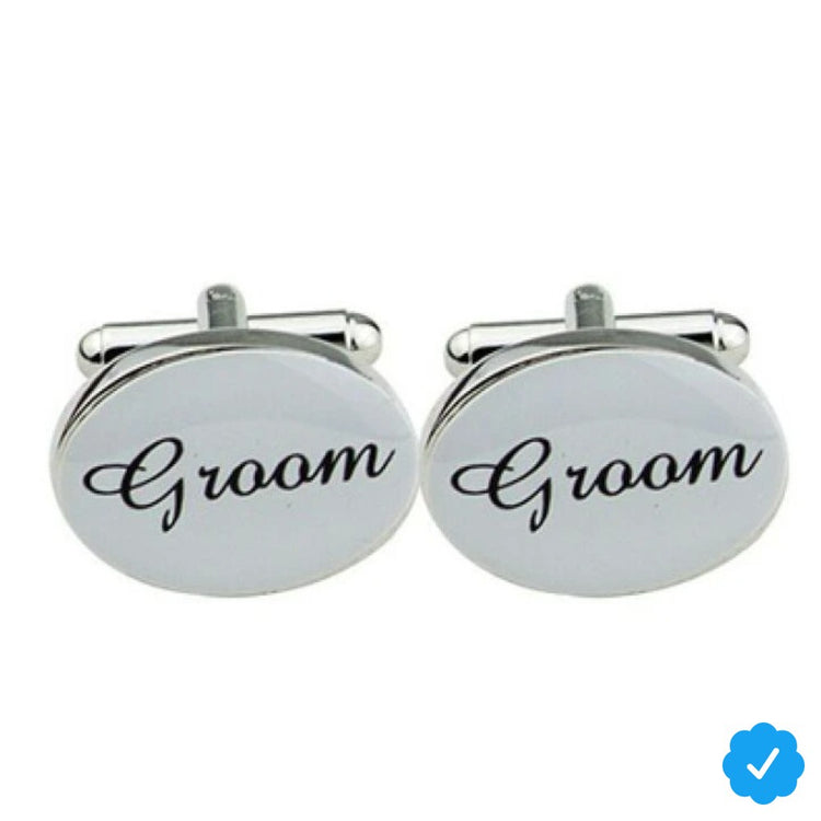 1 Pair Mens Silver Oval Wedding Cufflinks Groom Best Man Usher Page Boy Cuff Link Gift