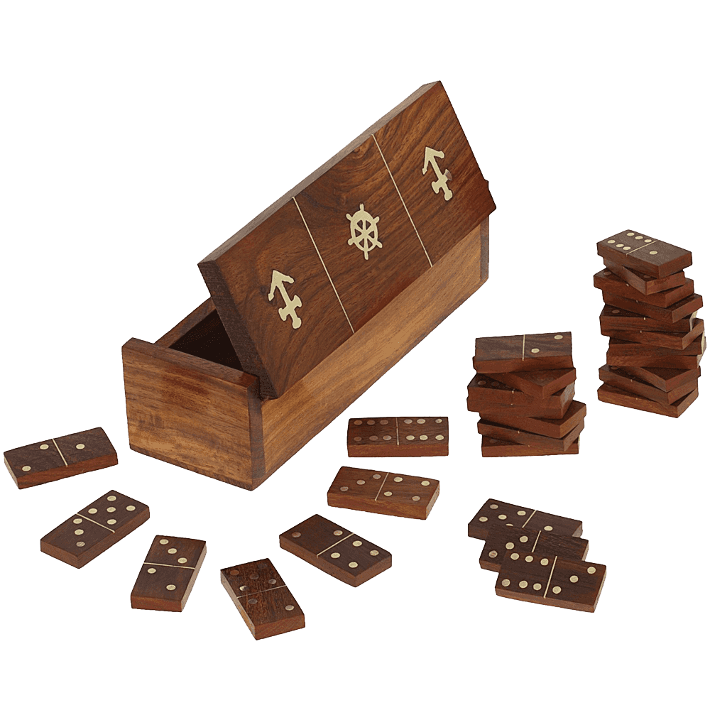 Handmade Wooden Domino Game with Nautical Storage Box - Complete Game Set