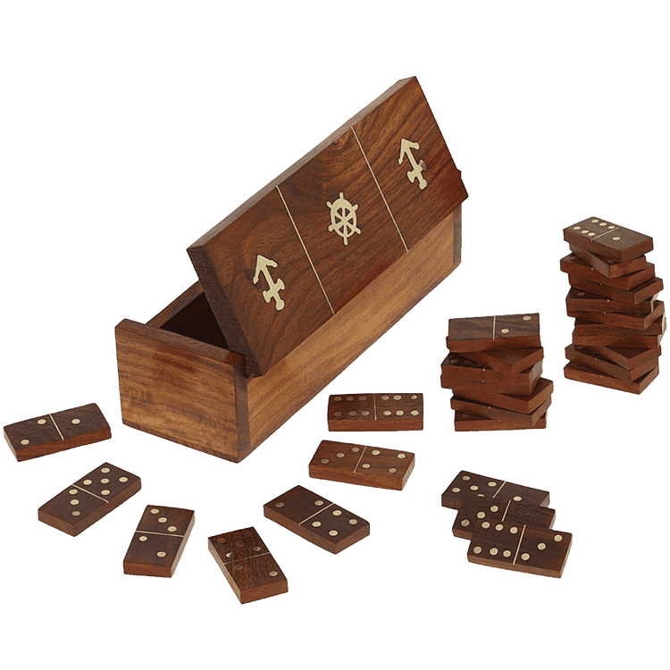 Handmade Wooden Domino Game with Nautical Storage Box - Complete Game Set