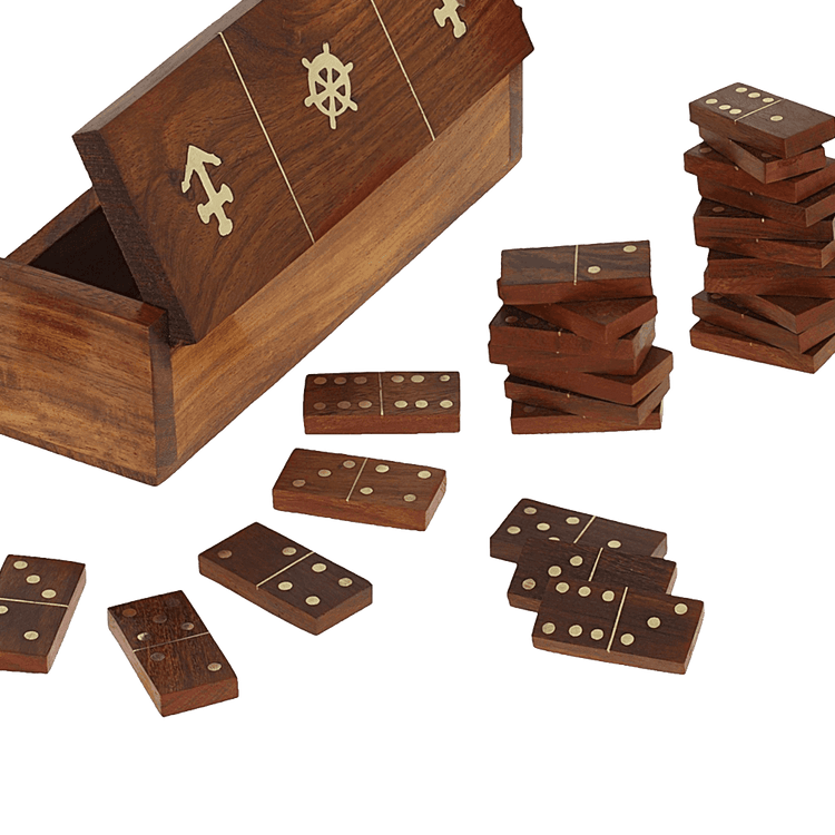 Handmade Wooden Domino Game with Nautical Storage Box - Complete Game Set