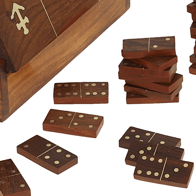 Handmade Wooden Domino Game with Nautical Storage Box - Complete Game Set