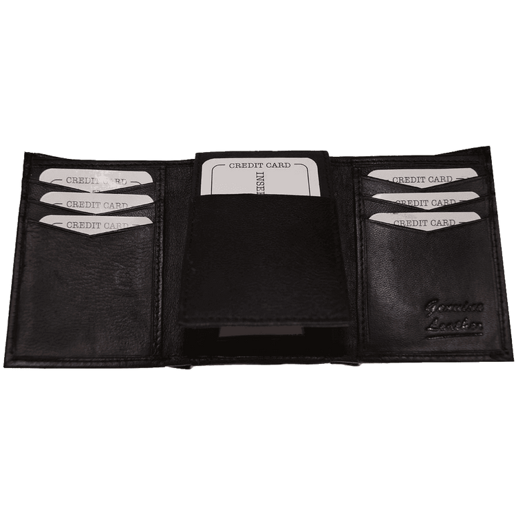 Improving Lifestyles Leather Men Tri Fold Wallet FIXED Flip Up Window ID with FREE Organza Gift Bag