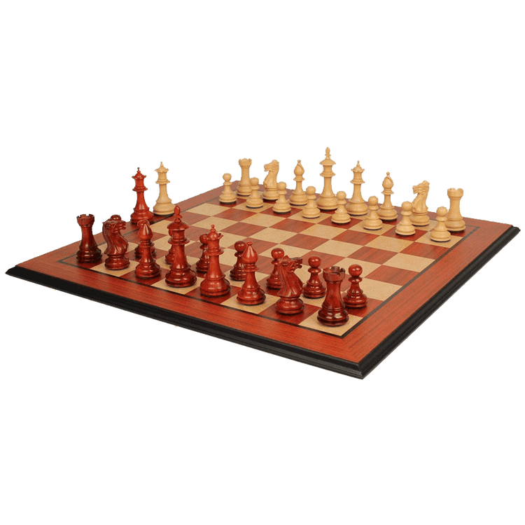 The Chess Store Royal Staunton Wood Chess Set African Padauk & Boxwood Chess Pieces with Padauk & Bird's Eye Maple Molded Chess Board