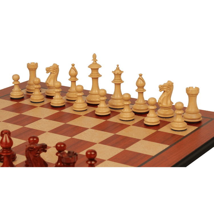 The Chess Store Royal Staunton Wood Chess Set African Padauk & Boxwood Chess Pieces with Padauk & Bird's Eye Maple Molded Chess Board