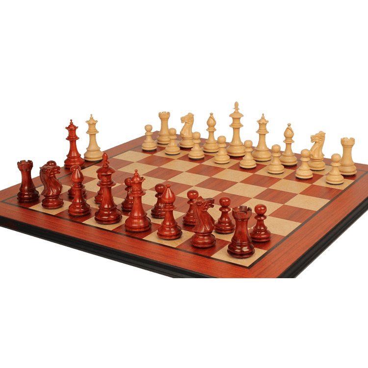 The Chess Store Royal Staunton Wood Chess Set African Padauk & Boxwood Chess Pieces with Padauk & Bird's Eye Maple Molded Chess Board